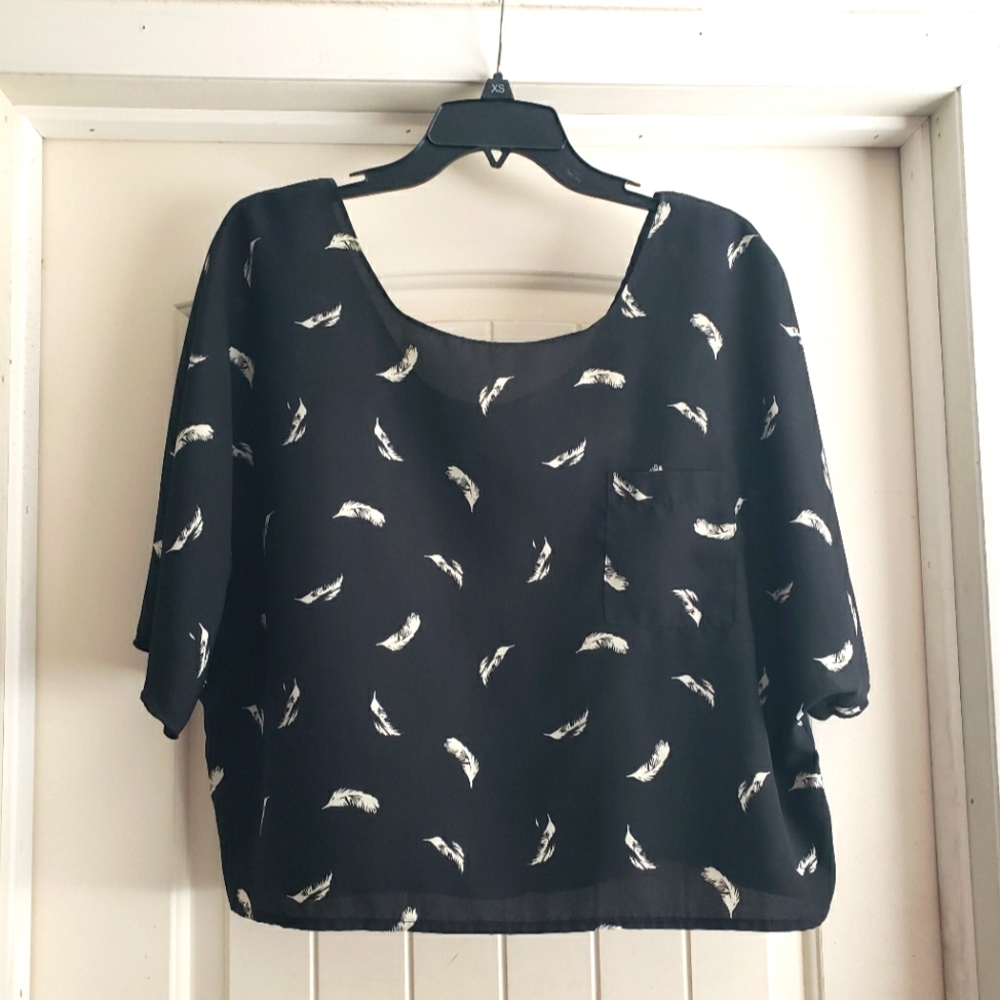 Xhilaration black feather blouse top size medium/large